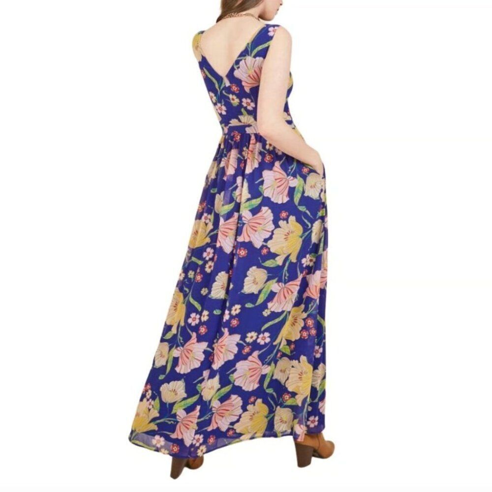 ModCloth “Muster the Length” Floral Maxi Dress Sapphire Blue Yellow Size Small - Picture 13 of 13